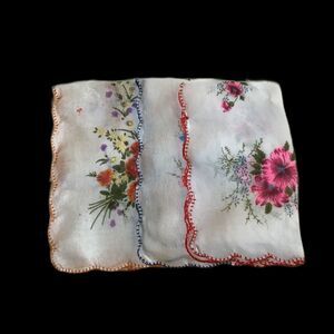 Set Of 3 Vintage Ladies Hankies Hankerchief Multicolored Floral Nylon 11 Inches